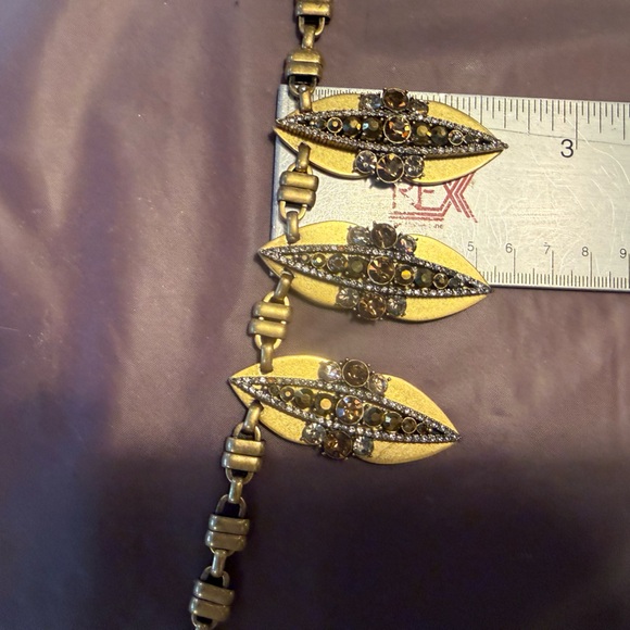 Vintage J CREW Trio Rhinestone Pendant Gold Chunky Chain Statement Bib Necklace - Picture 8 of 10